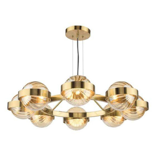 Dar Lighting Ophira 8 Light Antique Gold and Amber Ribbed Diffusers Pendant Light 