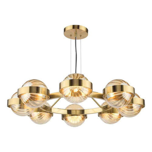Ophira 8 Light Antique Gold and Amber Ribbed Diffusers Pendant Light