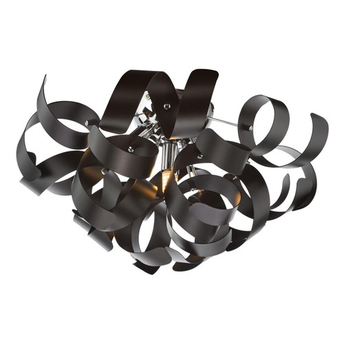 Dar Lighting Swash 4 Light Polished Chrome With Black Ribbons Flush Ceiling Light 