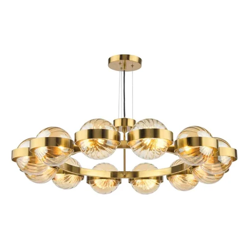 Dar Lighting Ophira 12 Antique Gold and Amber Ribbed Diffusers Pendant Light 