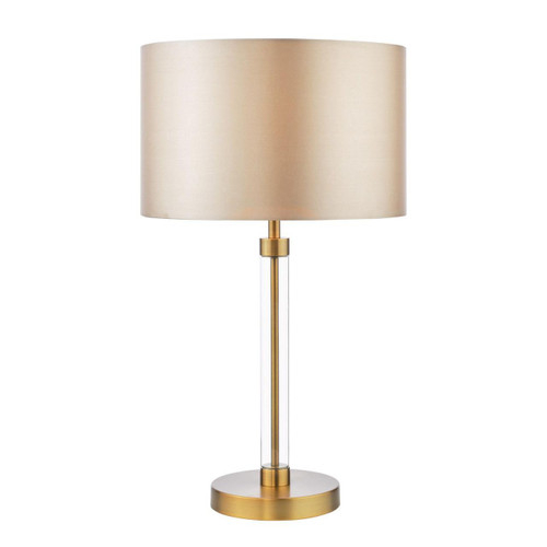 Dar Lighting Sylvester Antique Brass and Glass With Taupe Shade Table Lamp 