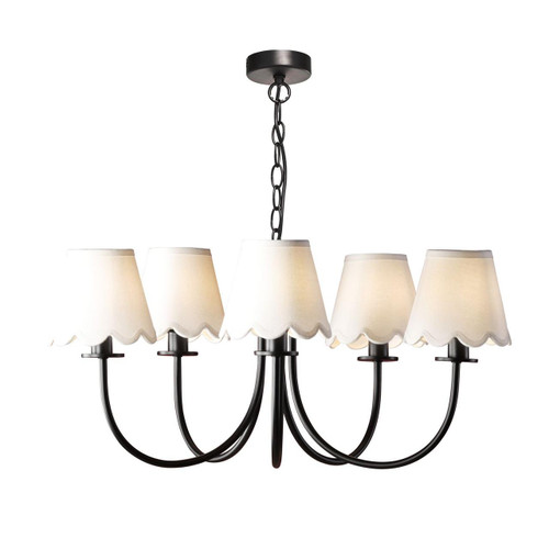 Dar Lighting Becca 5 Light Matt Black With Ivory Shades Pendant Light 