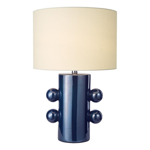 Dar Lighting Tisha Blue and Polished Chrome With Ivory Shade Table Lamp 