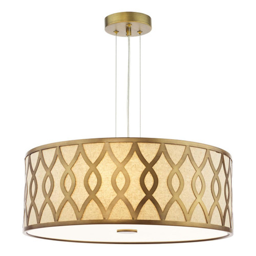 Dar Lighting Locryn 4 Light Brushed Bronze with Ivory Shaded Pendant Light 