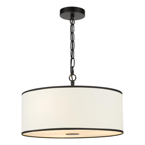 Dar Lighting Jemima 3 Light Matt Black with White Shaded Pendant Light 