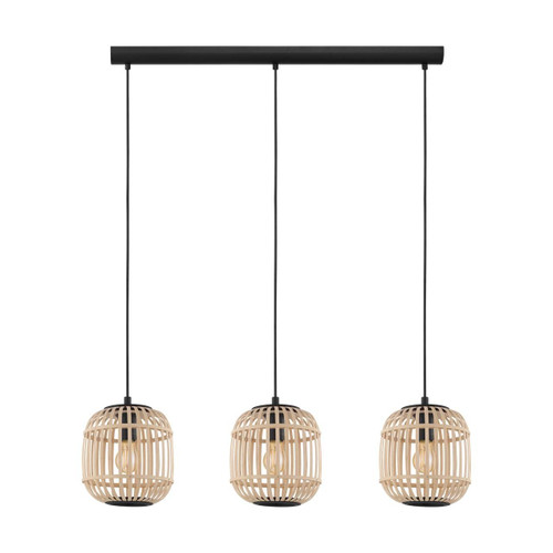 Eglo Lighting Bordesley 3 Light Black Steel with Wood Shade Bar Pendant Light