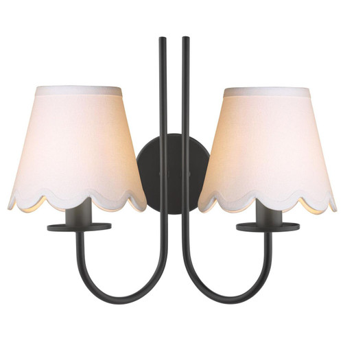 Dar Lighting Becca 2 Light Matt Black With Ivory Shades Wall Light 