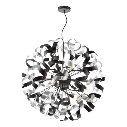 Dar Lighting Swash 12 Light Black with Black and Aluminium Ribbons Pendant Light 