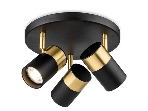 Firstlight Products Roma 3 Light Black and Brass Adjustable Plate Ceiling Spotlight 