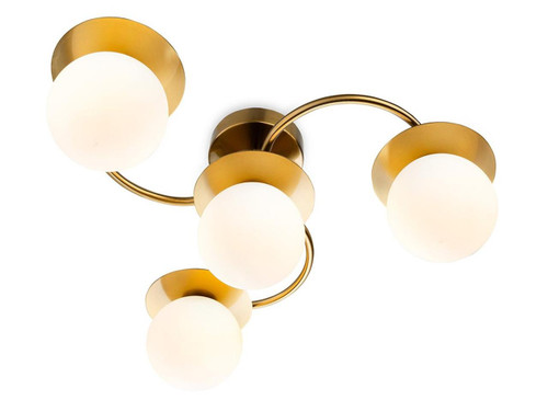 Firstlight Products Jules 4 Light Brushed Brass and Opal Glass Semi-Flush Ceiling Light 