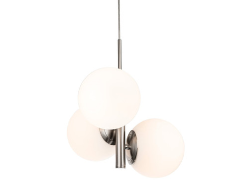 Oyster 3 Light Brushed Steel with Opal Glass Pendant Light
