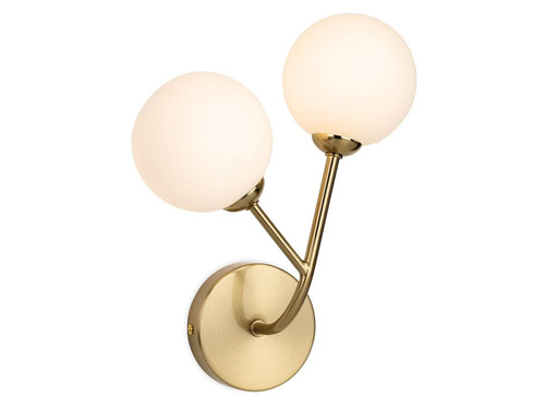 Firstlight Products Groves 2 Light Brushed Brass with Opal Glass Wall Light 