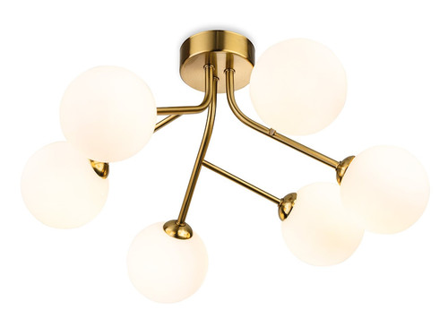 Groves 6 Light Brushed Brass with Opal Glass Semi-Flush Ceiling Ligh t