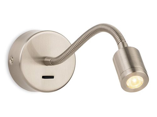 Spring Brushed Steel with Adjustable Reading LED Wall Spotlight