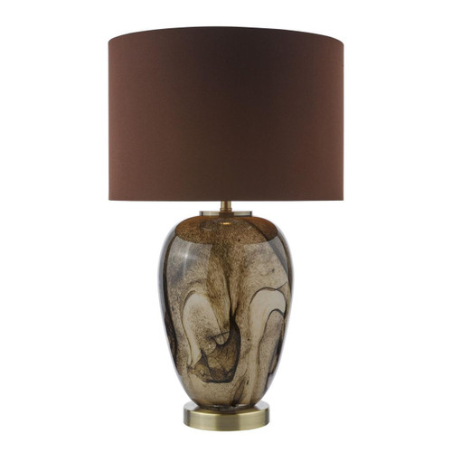Dar Lighting Egas Antique Brass and Brown Marble Glass with Brown Shade Table Lamp 