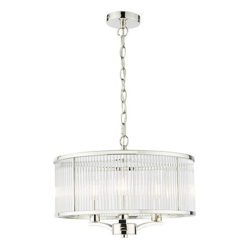 Dar Lighting Eveyln 3 Light Polished Nickel and Glass Feature Pendant Light