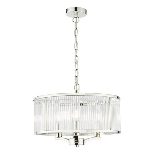 Dar Lighting Eveyln 3 Light Polished Nickel and Glass Feature Pendant Light - Clearance 
