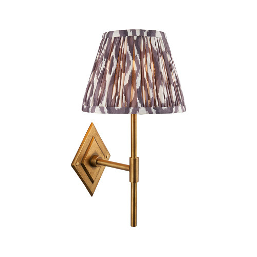Diamond Tall Brass Patina with Pearl Grey Ikat Shade 20cm Wall Light