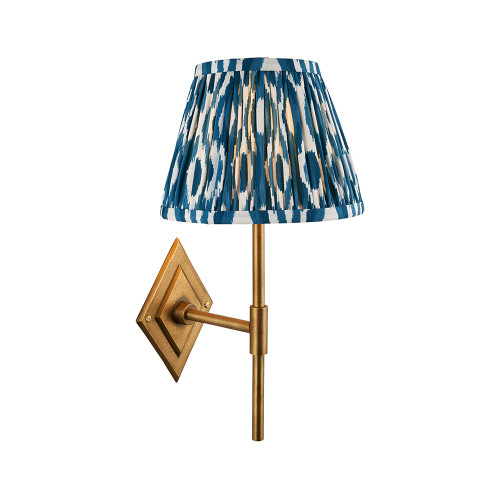 Diamond Tall Brass Patina with Marlin Blue Ikat Shade 20cm Wall Light