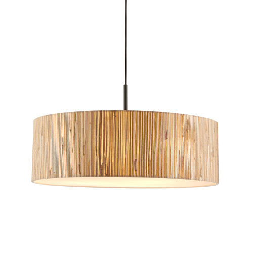 Longshore 3 Light Matt Black with Natural Seagrass Shaded Pendant Light