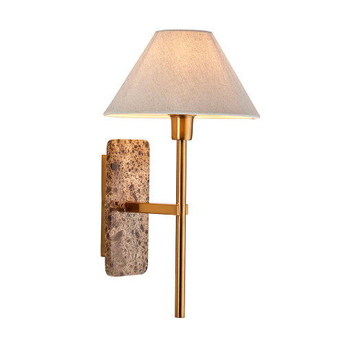 Faro Vintage Brass with Brown Marble with Natural Shade Wall Light
