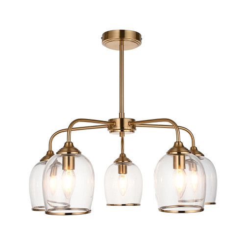 Ashcroft 5 Light Brushed Aged Brass with Clear Shades Pendant Light