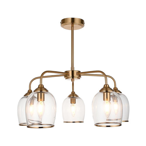 Endon Lighting Ashcroft 5 Light Brushed Aged Brass with Clear Shades Pendant Light 