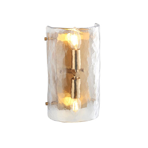 Keller 2 Light Brushed Aged Brass with Clear Panels Shade Wall Light