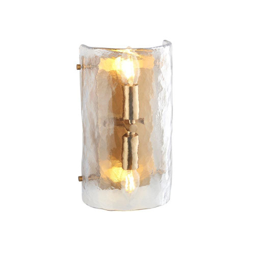 Endon Lighting Keller 2 Light Brushed Aged Brass with Clear Panels Shade Wall Light 