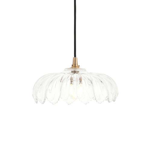 Eltham Brushed Aged Brass with Black Cable Camellia Clear Glass Shade Pendant Light