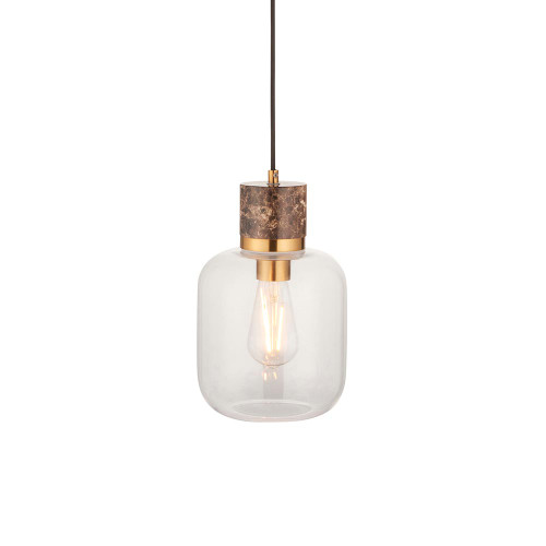 Travi Vintage Brass with Brown Marble with Clear Shade Pendant Light