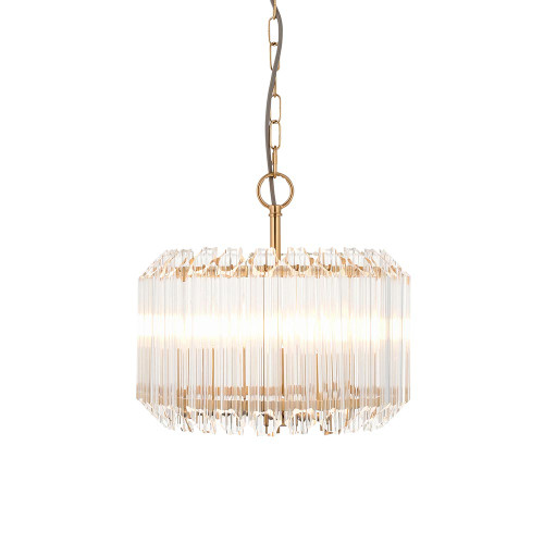 Valentina 3 Light Brushed Aged Brass with Clear Glass Rods Pendant Light
