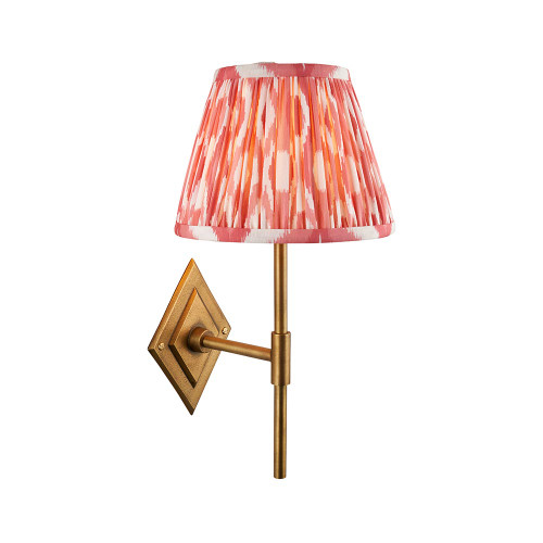 Diamond Tall Brass Patina with Coral Pink Ikat Shade 20cm Wall Light