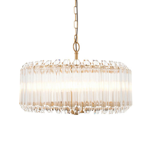 Valentina 5 Light Brushed Aged Brass with Clear Glass Rods Pendant Light