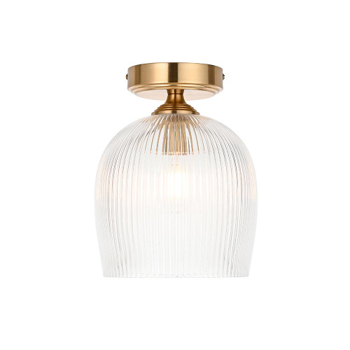 Ashcroft Brushed Aged Brass with Ribbed Clear Shade Flush Ceiling Light
