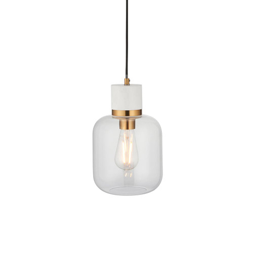 Travi Vintage Brass with White Marble with Clear Shade Pendant Light