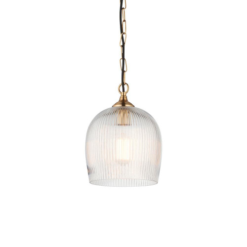 Endon Lighting Ashcroft Brushed Aged Brass with Ribbed Clear Shade Pendant Light 
