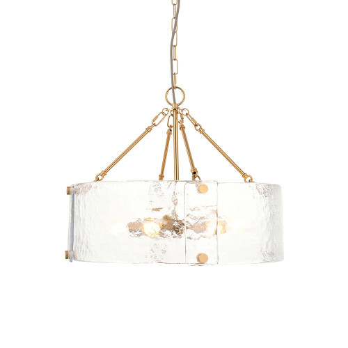 Keller 6 Light Brushed Aged Brass with Clear Panels Shade Pendant Light