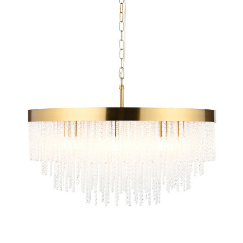 Anistoria Grand 9 Light Brushed Aged Brass with Clear Glass Rods Pendant Light