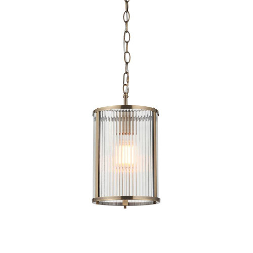 Endon Lighting Ridgeton Antique Brass with Clear Glass Panel Shade Pendant Light 
