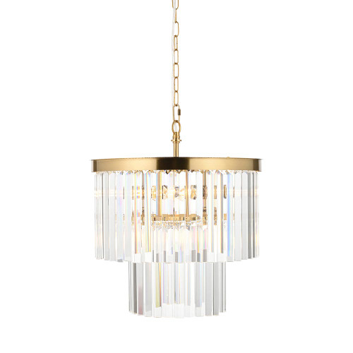 Conaston 4 Light Brushed Aged Brass with Clear Glass Rods Pendant Light