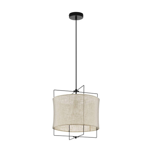 Eglo Lighting Bridekirk Black Steel with Natural linen Shade Large Pendant Light