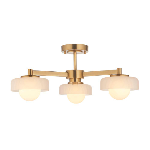 Boss 3 Light Brushed Aged Brass with Matt Opal Shade Semi Flush Light