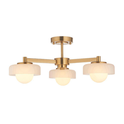 Endon Lighting Boss 3 Light Brushed Aged Brass with Matt Opal Shade Semi Flush Light 