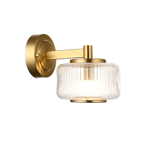 Stamford Brushed Aged Brass with Clear Ribbed Glass Shade Wall Light