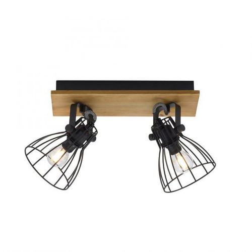 Leuchten Direkt Taro 2 Light Black and Wood Adjustable Ceiling Spotlight 