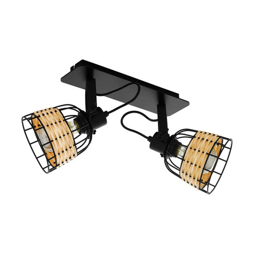 Eglo Lighting Anwick 1 2 Light Black Steel Natural Rattan Shade Spot Light