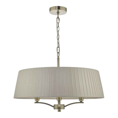Cristin 4 Light Antique Brass with Taupe Ribbon Shade Pendant Light