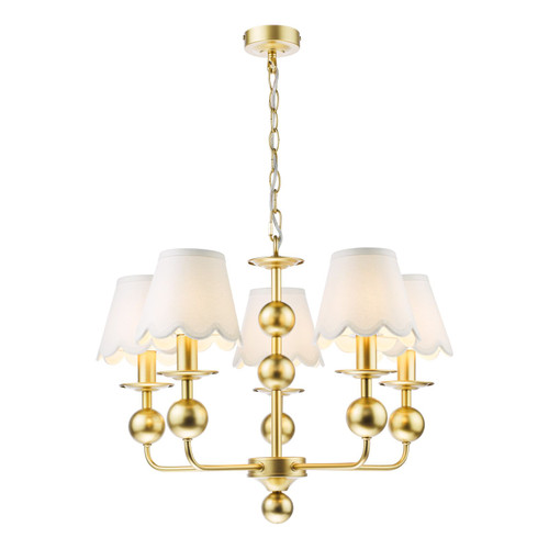 Tilda 5 Light Satin Gold with White Shades Pendant Light