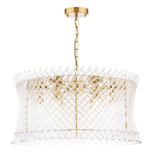 Dar Lighting Loire 6 Light Natural Brass and Clear Glass Pendant Light 
